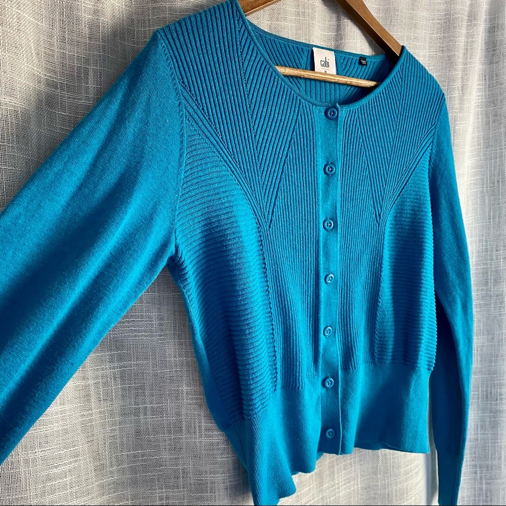 CAbi Ribbed Turquoise Cardigan Sweater - Picture 2 of 5